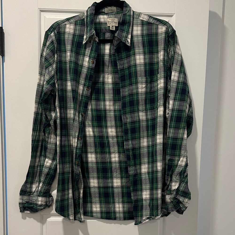 J. Crew Green and White Plaid Shirt